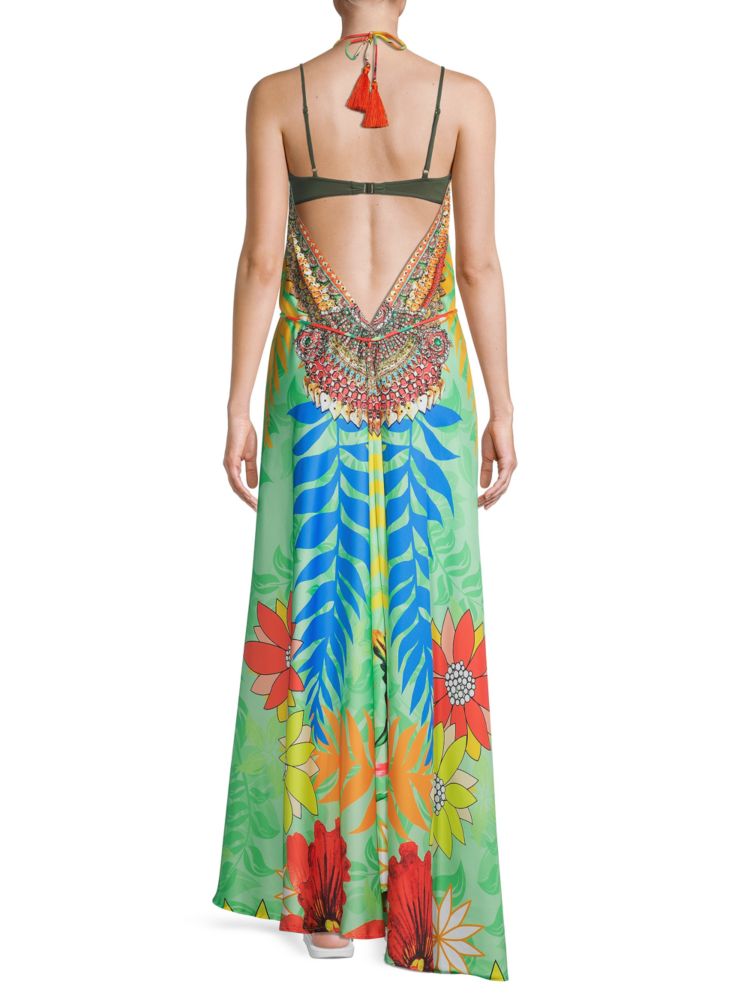 Ranee'S Covered Maxi Dress with Halter Neck and Open Back, Green