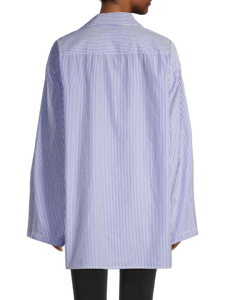 Balenciaga Logo Embroidered Striped Pajama Shirt in Blue White