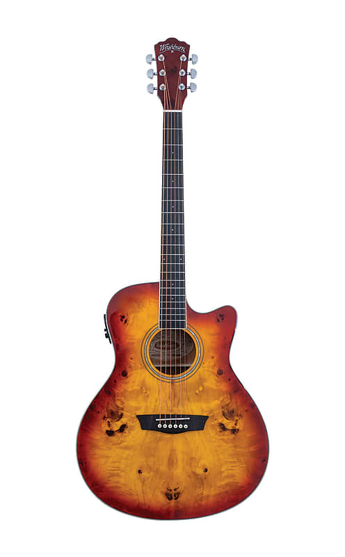 Washburn DFBACEA Acoustic Guitar | Deep Forest Burl Grand Auditorium Ac/El Guitar, Amber Fade. New with Full Warranty!