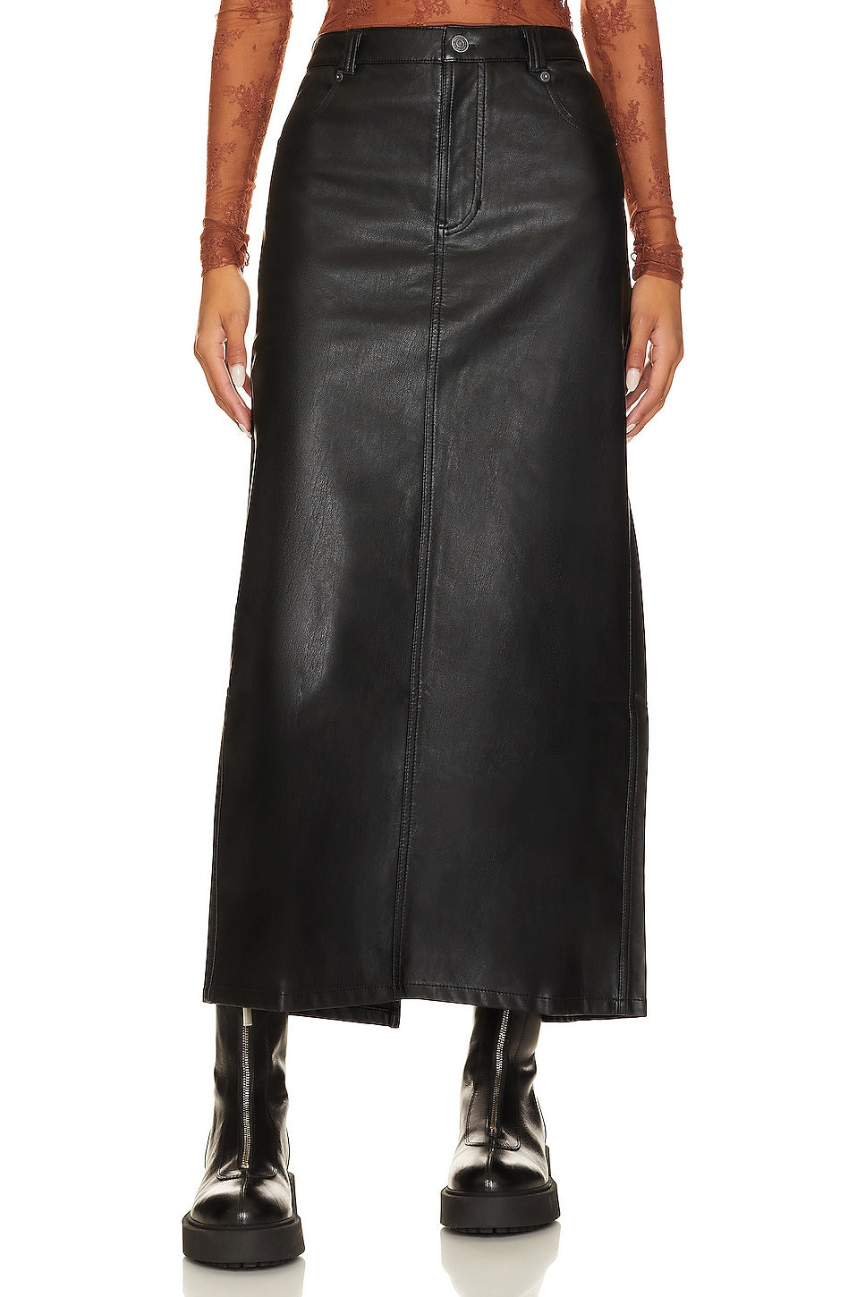 Free People City Slicker Faux Leather Maxi Skirt In Black, black