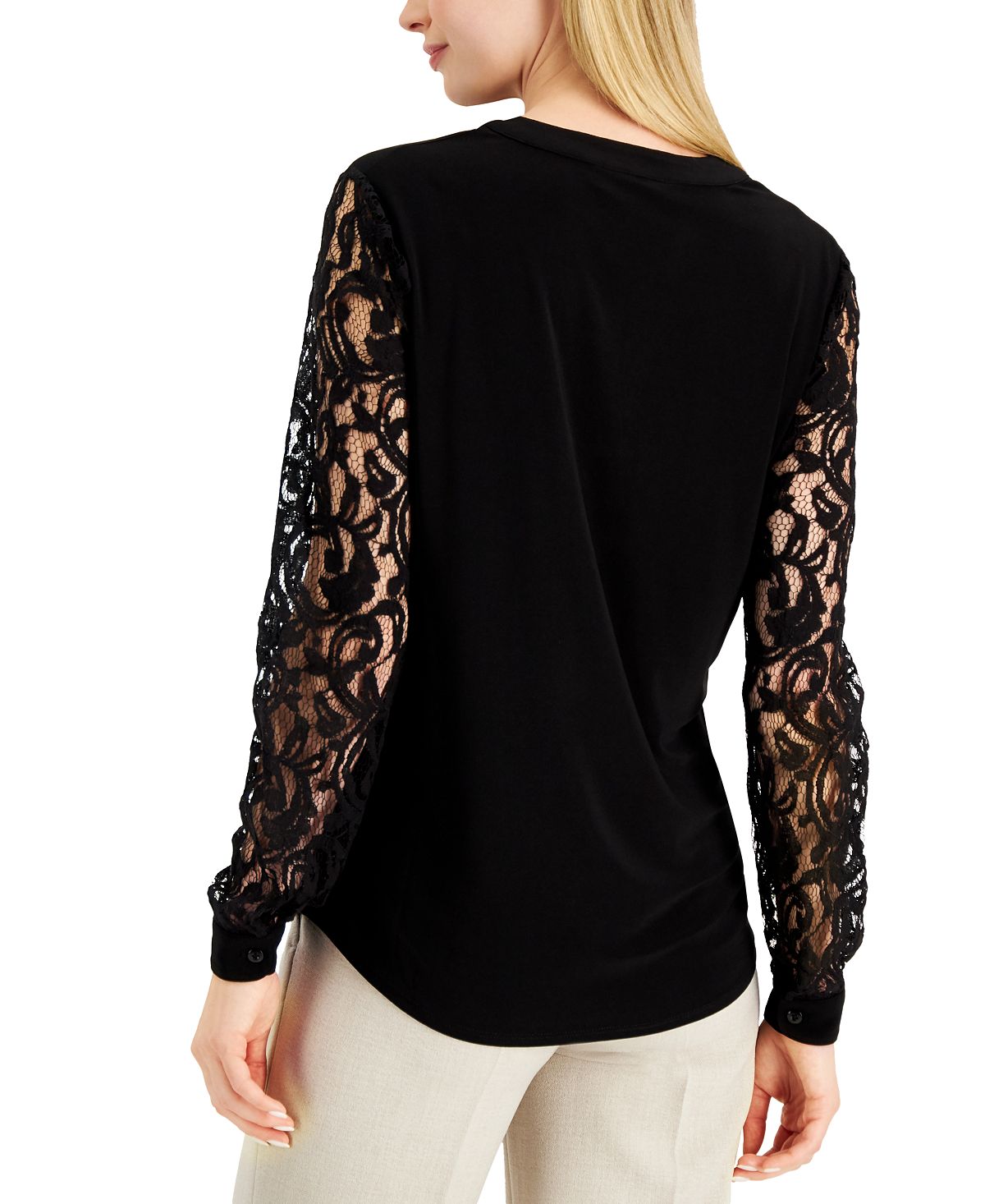 Women's blouse with slit and lace sleeves Kasper, black