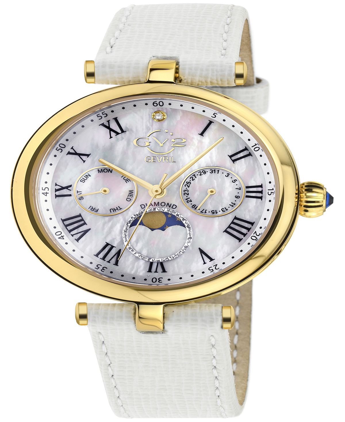 Women's watch Florence, Swiss quartz, Italian, white with leather strap, 36 mm Gevril, gold