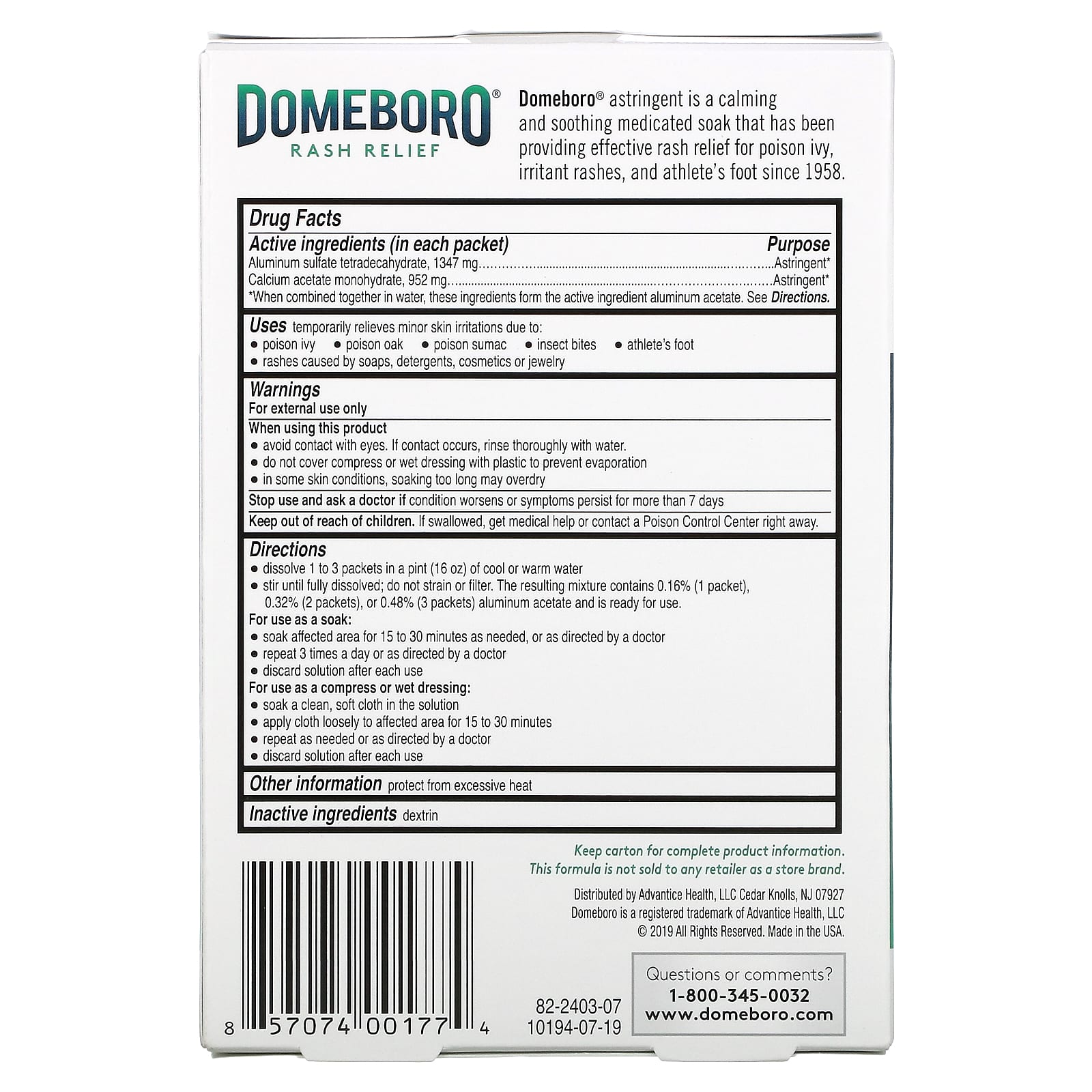 Domeboro Rash Remedy, 12 sachets of powder, 2.7 g each