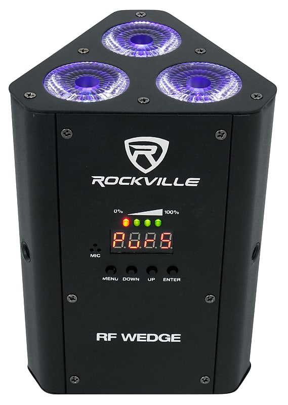 Rockville RF WEDGE BLACK RGBWA + UV Wireless DMX Up Lights + 384 Ch Kit, RF WEDGE BLACK + Rockforce W4 Controller