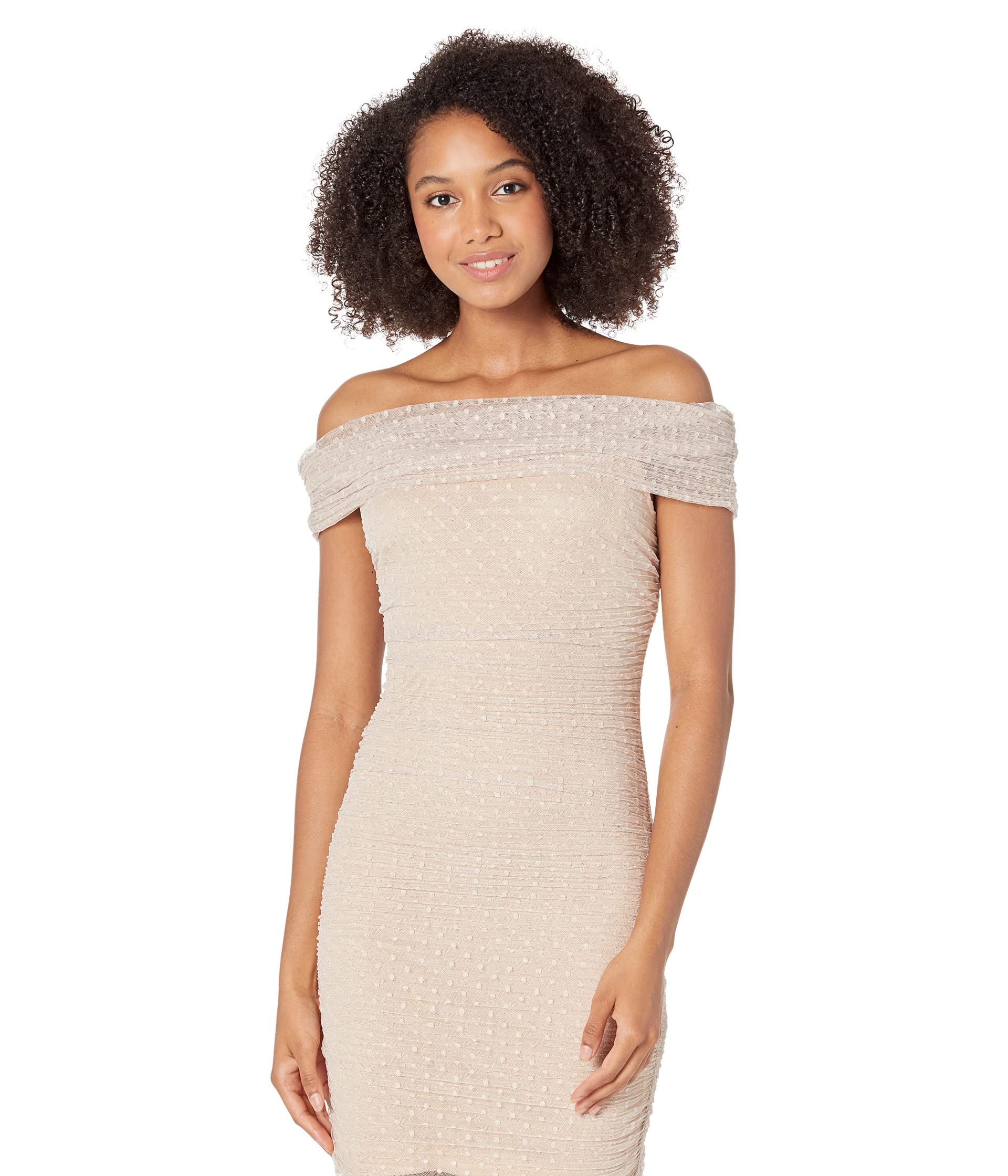 Bebe Dress, Off-the-Shoulder Mesh Ruched Dress