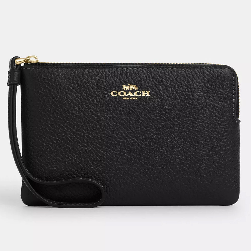 محفظة Coach Outlet Corner Zip Wristlet، باللون الذهبي/الأسود