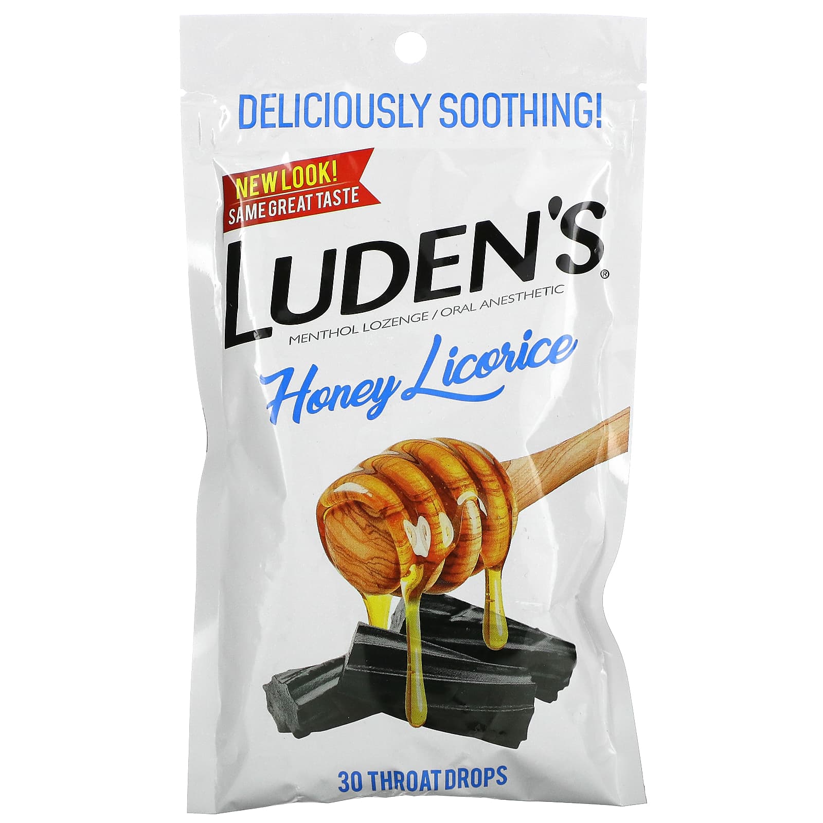 Menthol lozenges/oral anesthetic, honey licorice 30 drops for Luden's throat