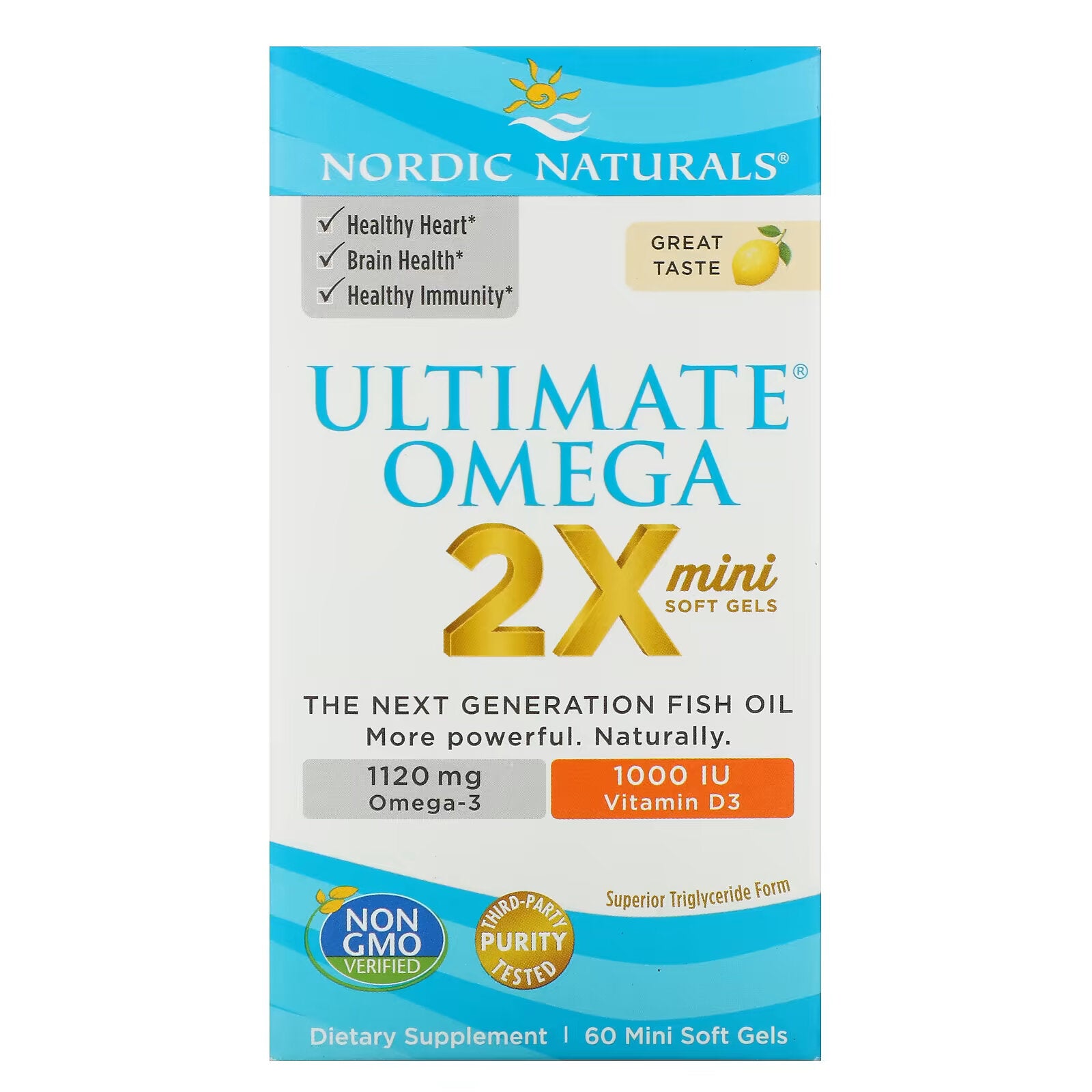 Nordic Naturals، Ultimate Omega 2X مع فيتامين D3، ليمون، 60 كبسولة هلامية صغيرة