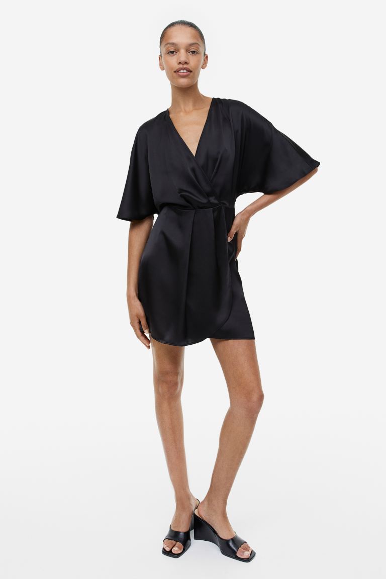 H&M Satin Wrap Front Dress, Black