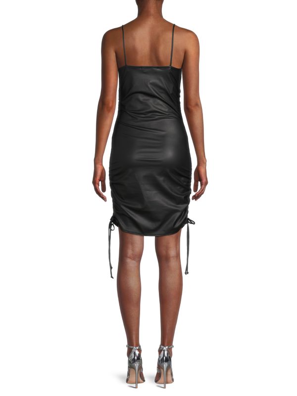 Renee C. Black Faux Leather Ruffle Bodycon Dress