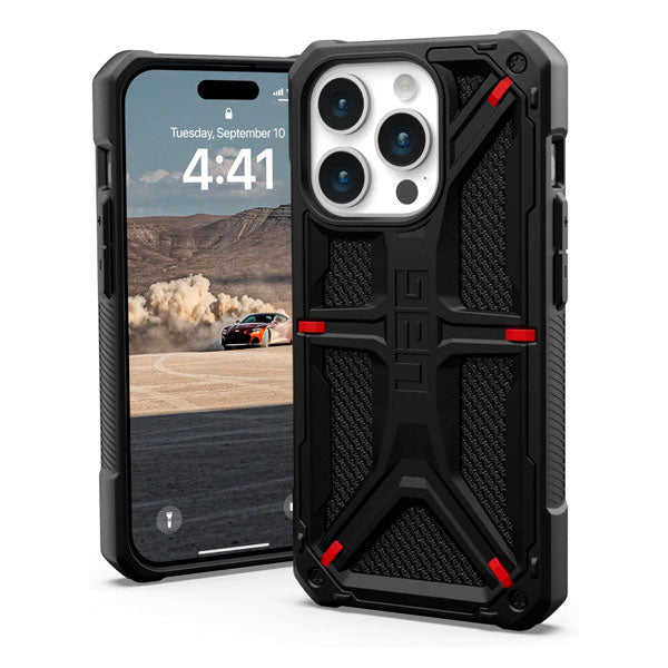 جراب UAG Monarch لهاتف iPhone 15 Pro، أسود كيفلر