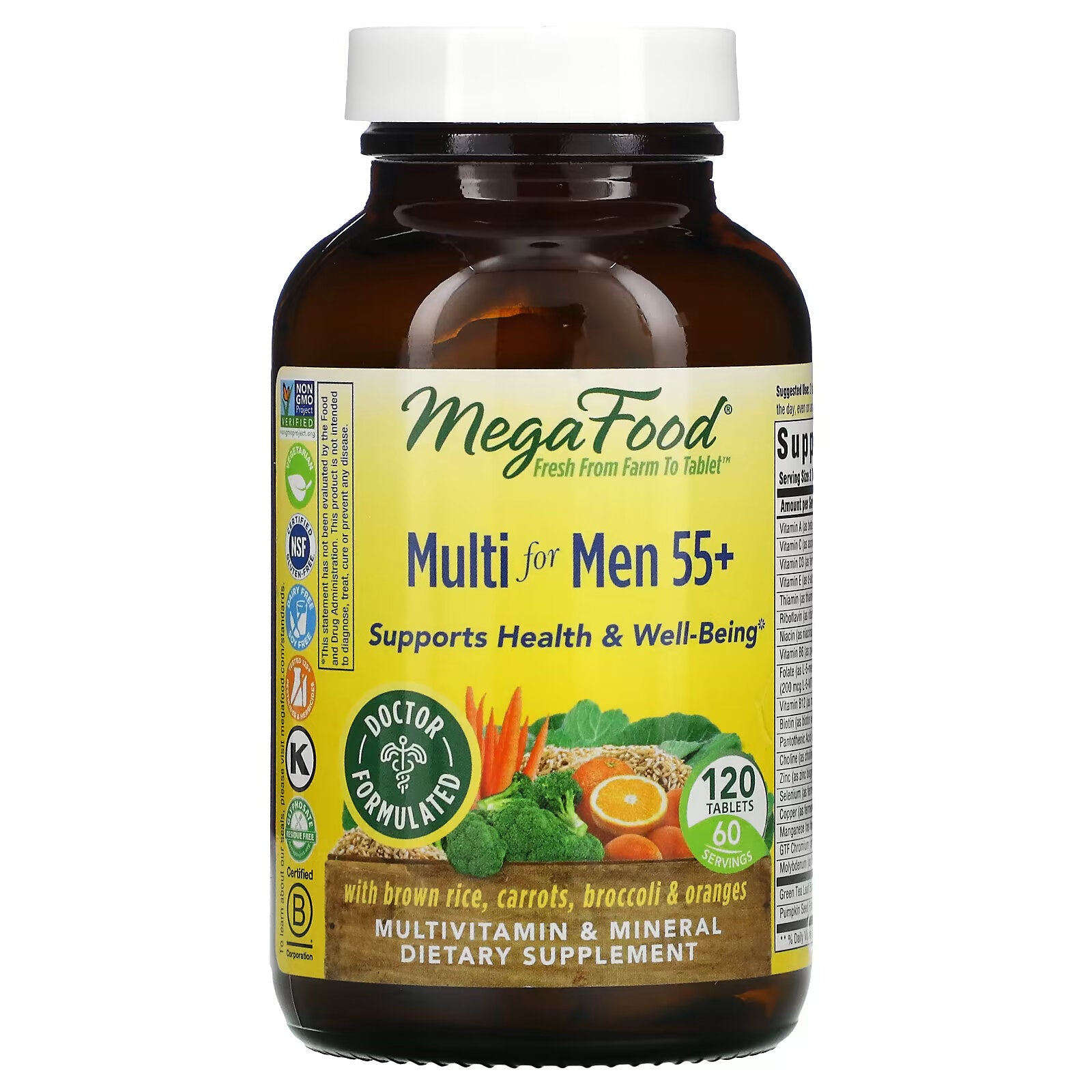 MegaFood, Multi for Men 55+, complex of vitamins and microelements for men over 55 years old, 120 tablets