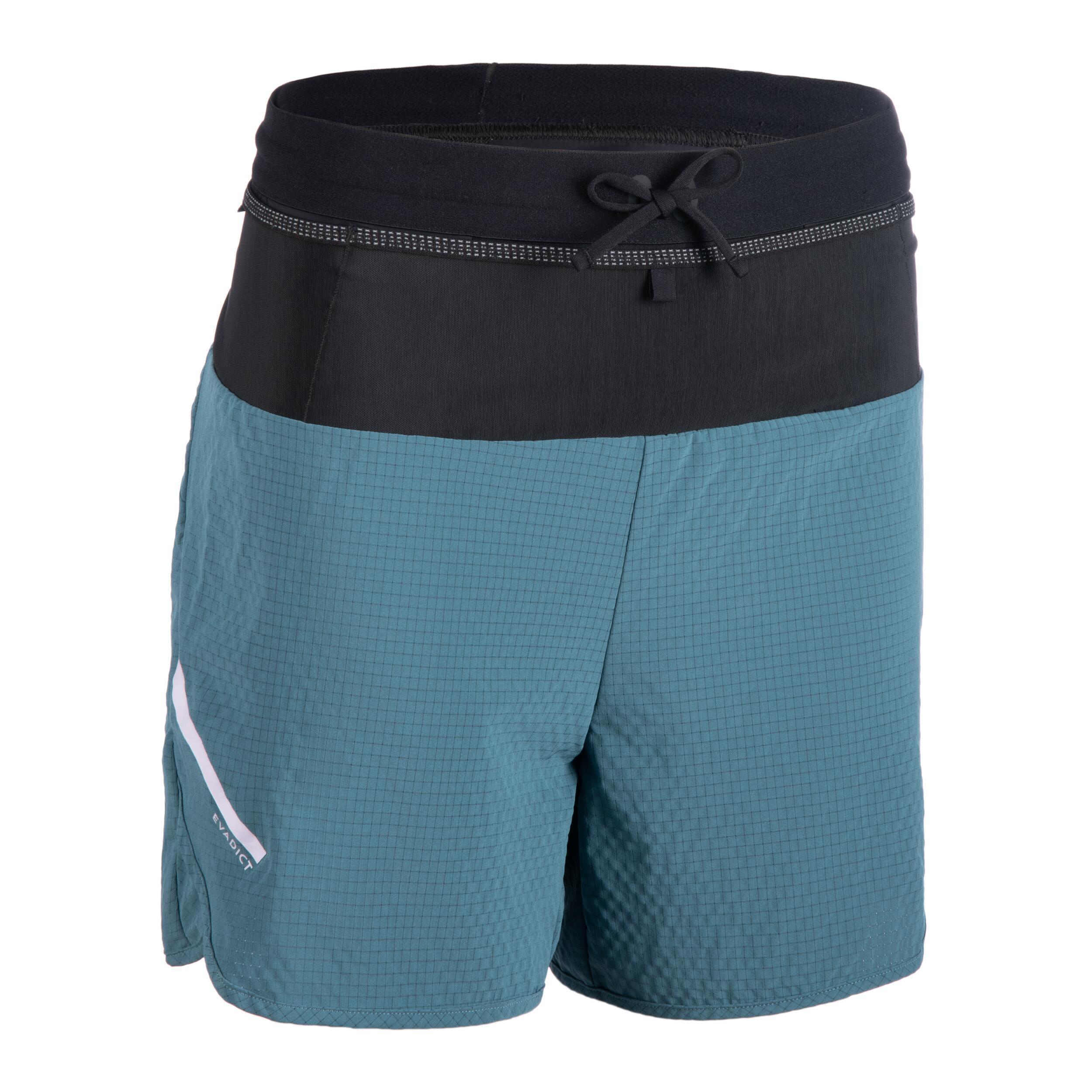 Women's Baggy Trail running shorts blue EVADICT, dark emerald green