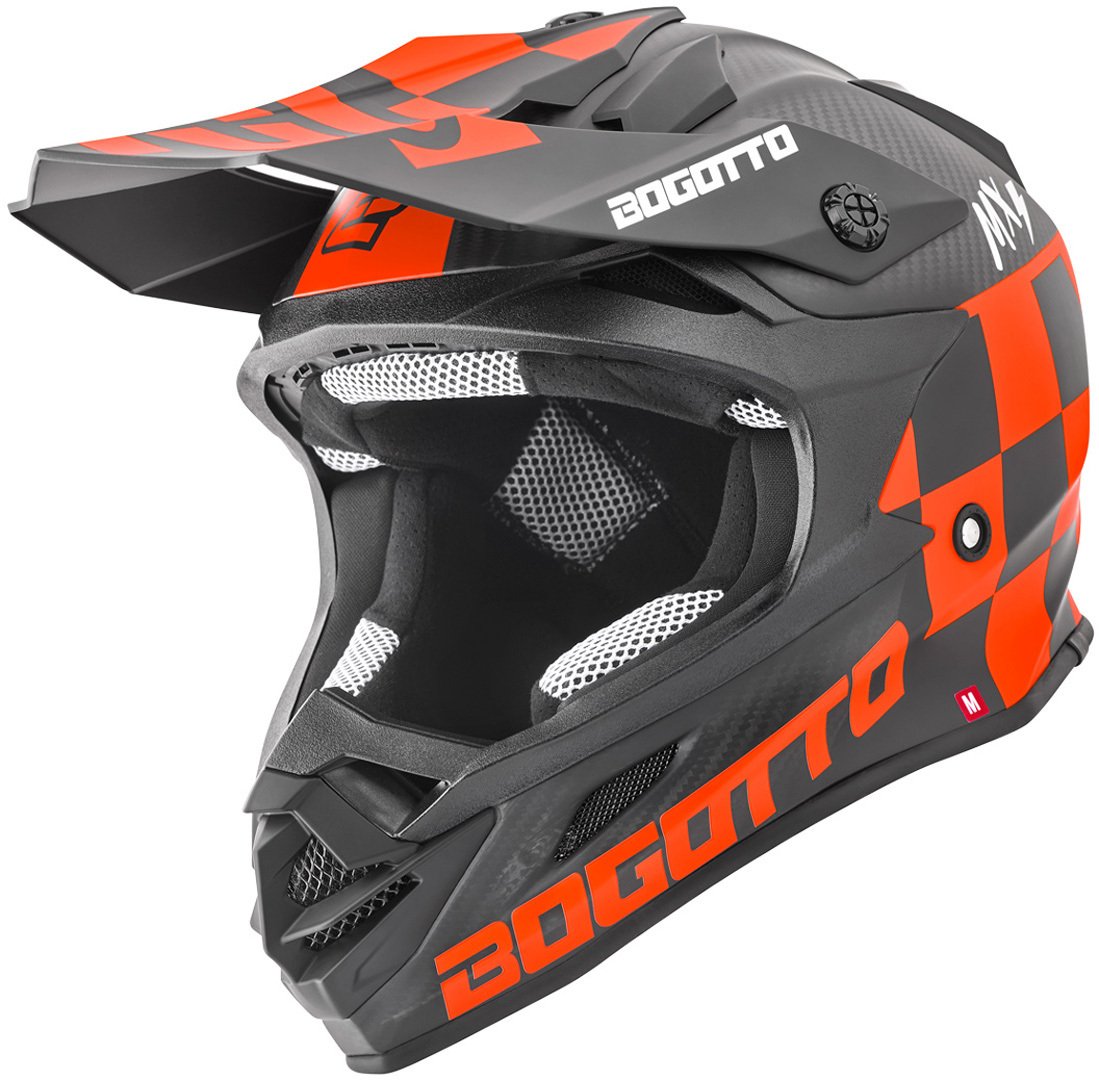 Bogotto V328 Xadrez Carbon Motocross Helmet with Removable Liner, Black/Orange