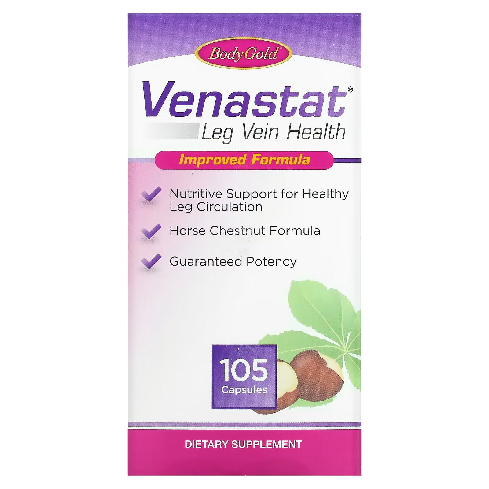 BodyGold, Venastat, Leg Vein Health, 105 Capsules