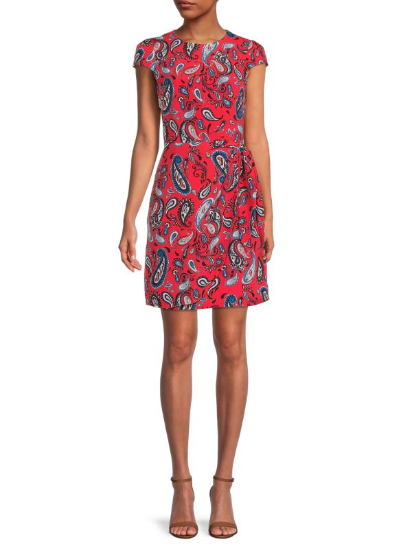 Vince Camuto Short Sleeve Paisley Sheath Dress - Red