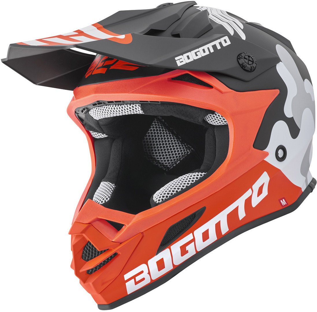 Bogotto V328 Camo Helmet with Logo, Black/White/Orange