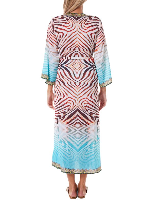 Ranee's Wrap Beach Dress with Zebra Print, White/Red/Blue