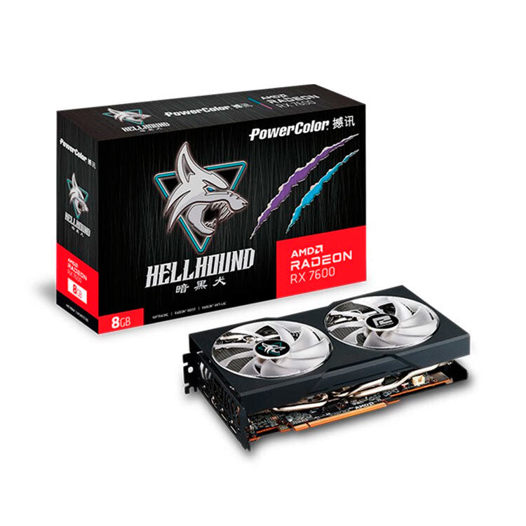 Video card PowerColor AMD Radeon RX 7600 Hellhound, RX7600 8G-L/OC, 8 GB, black