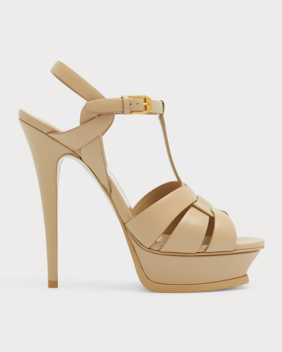 Tribute Saint Laurent Leather T-Strap Platform Sandals