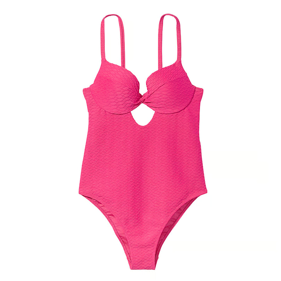 Victoria's Secret Swim Twist-Front Removable Push-Up One-Piece Fishnet Swimsuit, pink