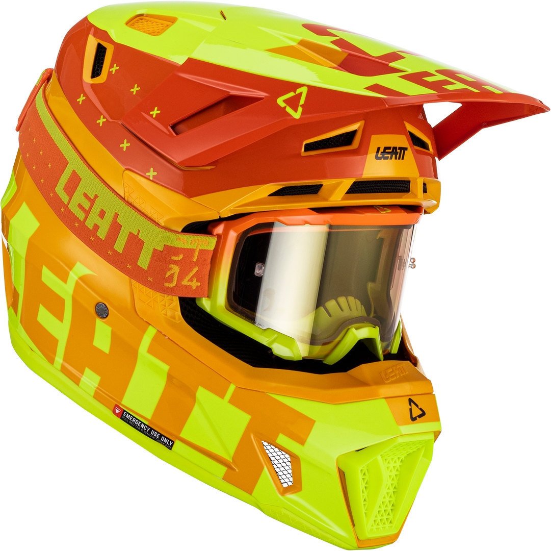 Leatt 7.5 Tricolor Motocross Helmet with Goggles, Yellow-Orange