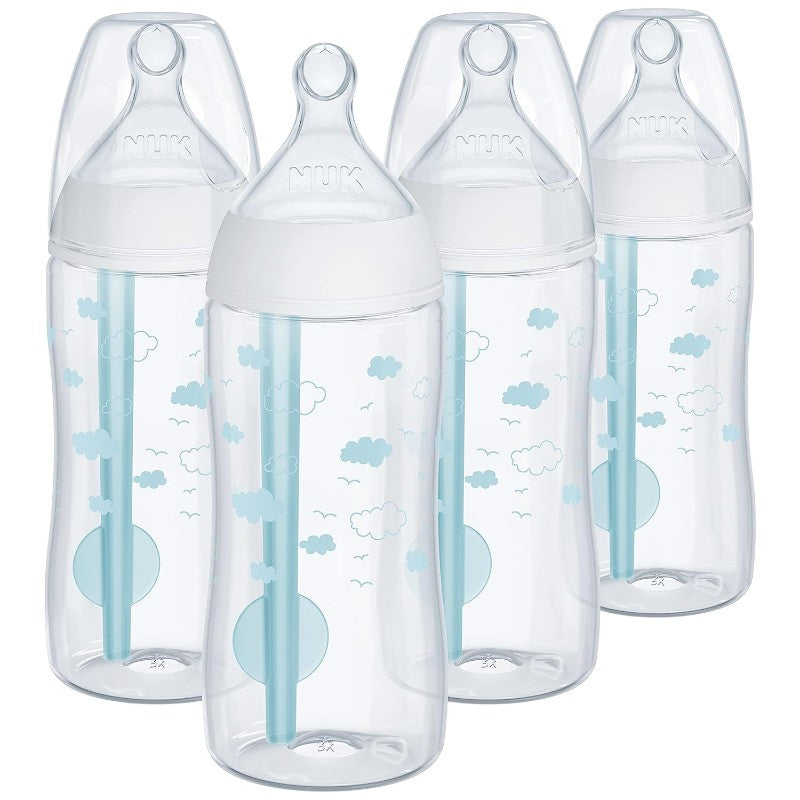 زجاجات الرضاعة 4 قطع، 295 مل لكل زجاجة، Nuk Smooth Flow Pro Anti Colic، شفاف/أزرق