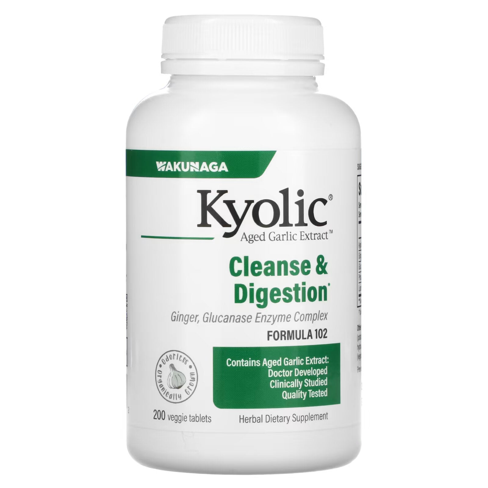 Kyolic, Aged Garlic Extract, Candida Cleanse & Digestion, Formula 102, 200 Vegetarian Tablets