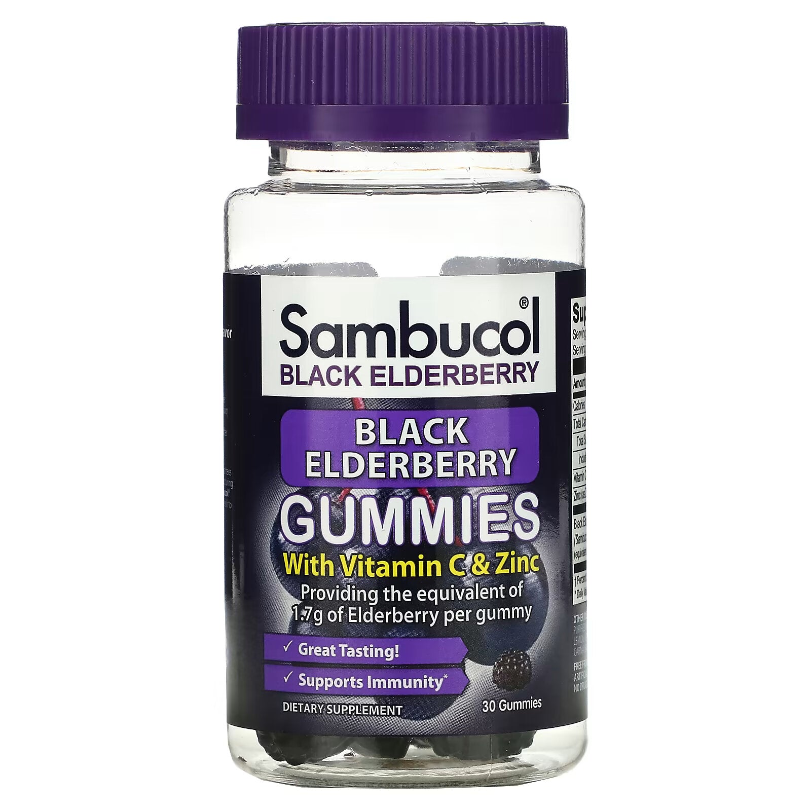 Sambucol, Black Elderberry, Vitamin C & Zinc, 30 Chewable Tablets