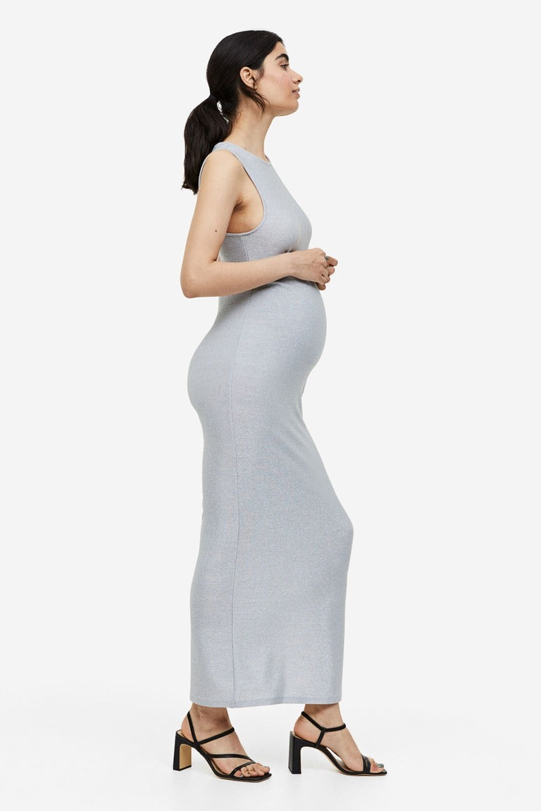 MAMA Ribbed maternity dress H&M, light gray