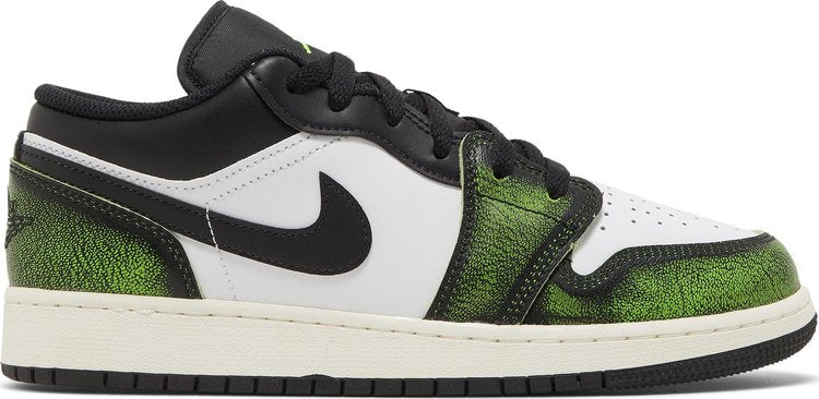 حذاء Air Jordan 1 Low SE GS Wear-Away - أخضر كهربائي، أبيض