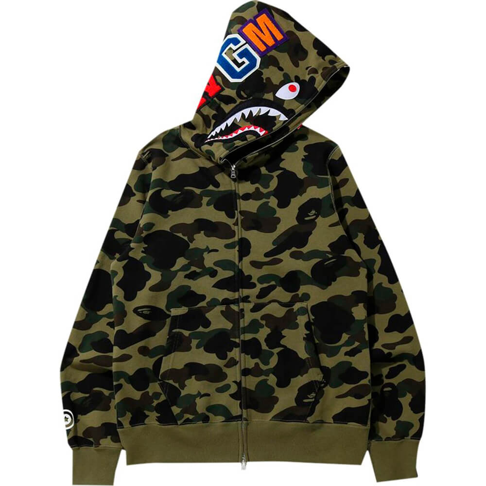 هودي BAPE 1st Camo Shark Full Zip 'Green'، باللون الأخضر