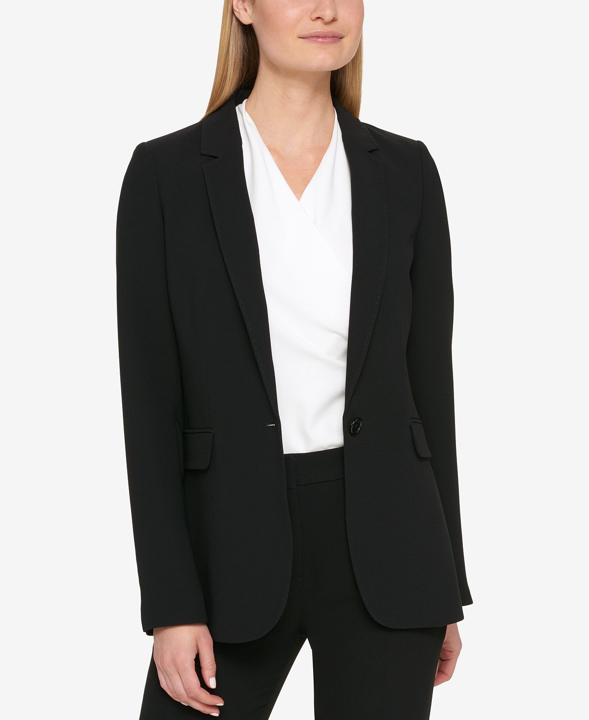 Petite pick-stitch jacket with one button DKNY, black