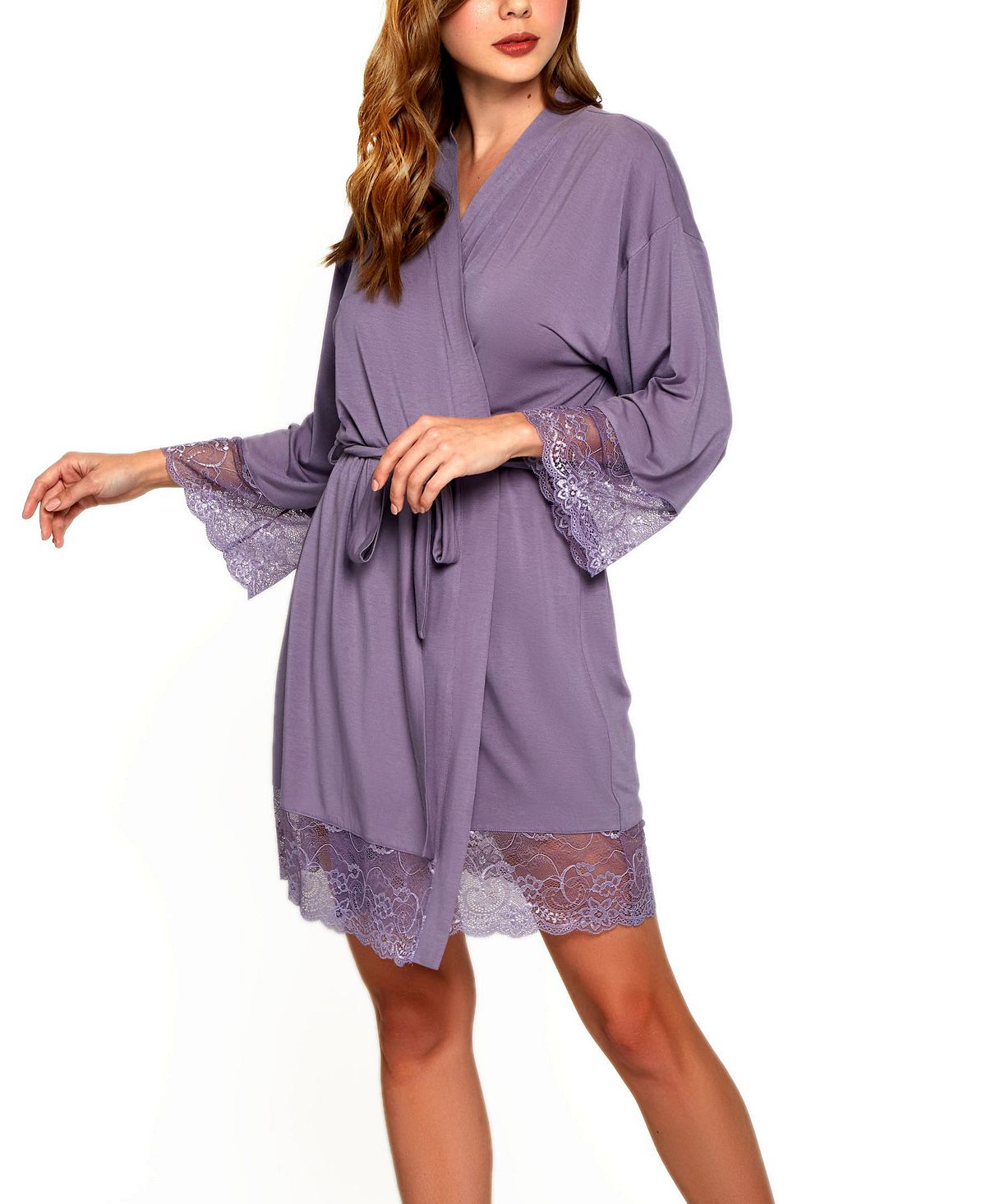 Women's olivia robe in soft viscose wrap with iCollection, purple