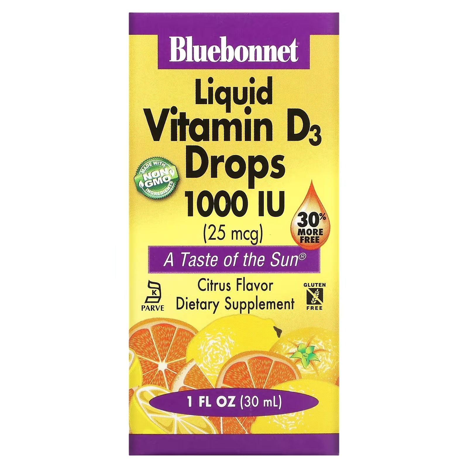 Bluebonnet Nutrition Liquid Vitamin D3 Drops Natural Citrus Flavor 1,000 IU, 30 ml