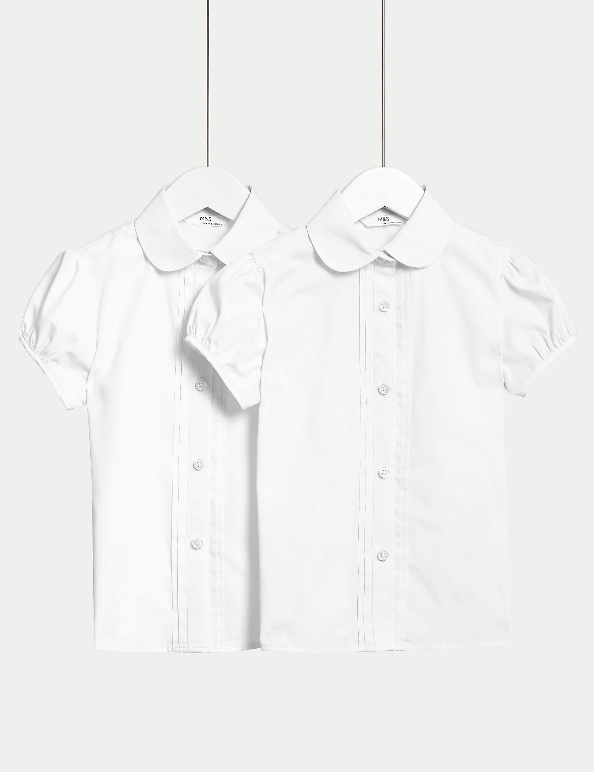 2 pairs of school shirts with pintucks for girls (2-16 years old) easy to iron Marks & Spencer, white