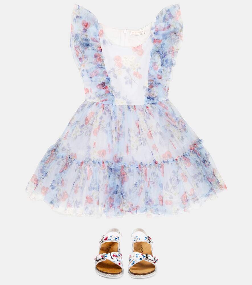 Tulle dress with Cherry Monnalisa print, blue