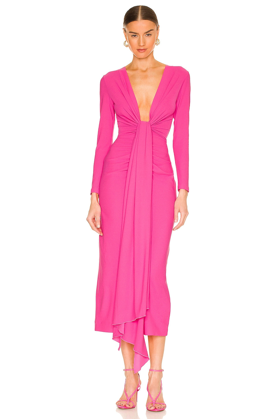 SOLACE London Lorena midi dress, Hot Pink