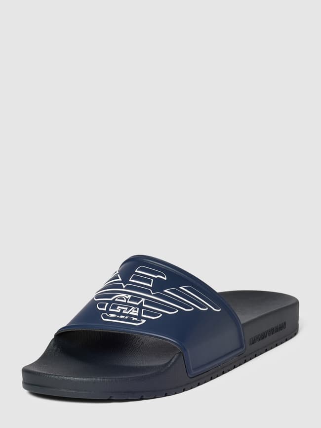 Slides with a model of printing labels "Eagle" Emporio Armani, dark blue