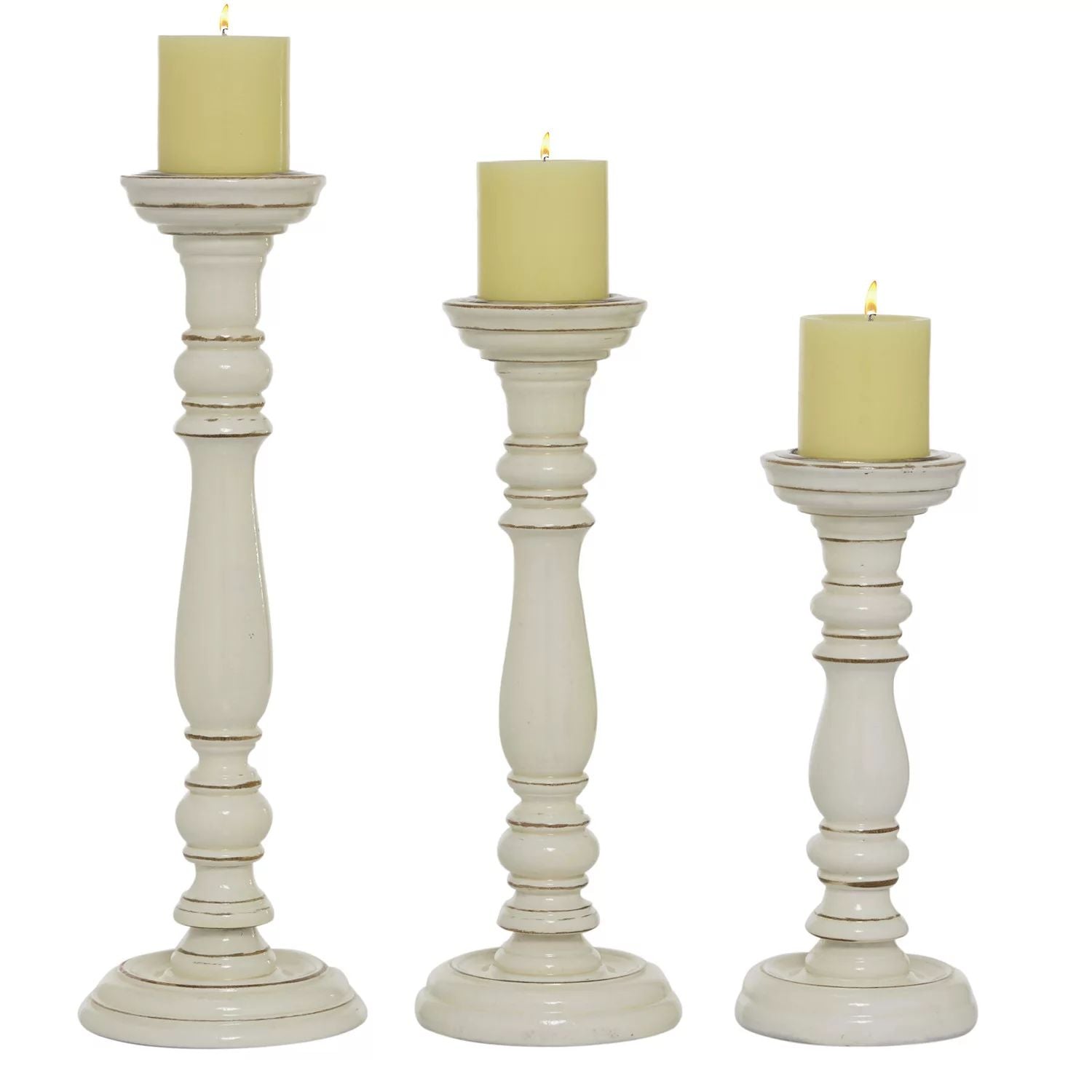 Stella & Eve Tall White Wooden Candle Holder, 3 Piece Set