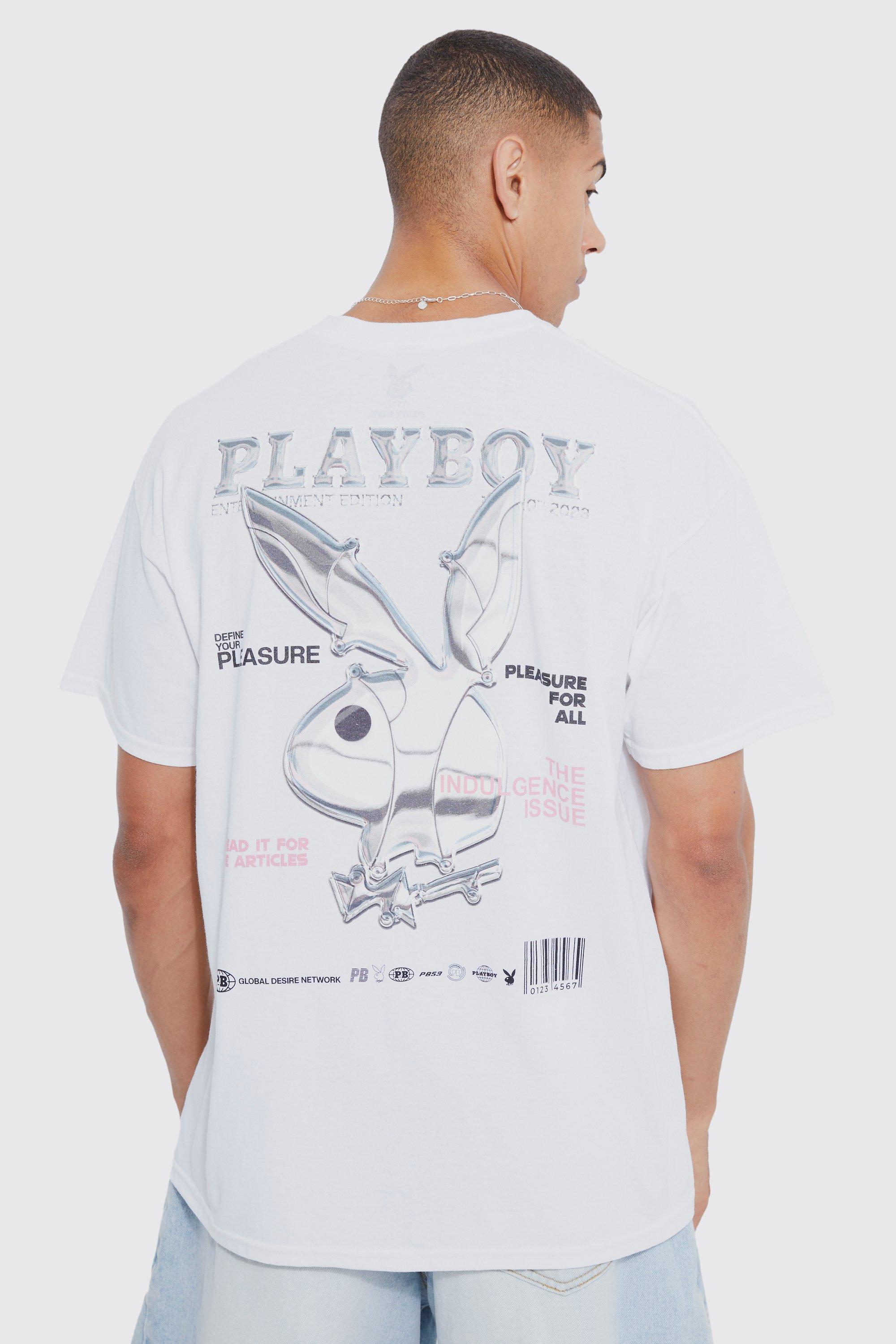 تي شيرت Boohoo كبير الحجم مرخص من Playboy، باللون الأبيض