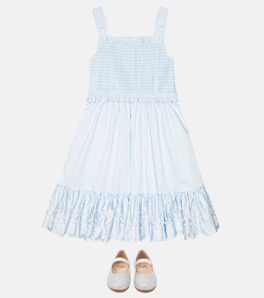 Self-Portrait smocked cotton poplin dress, blue