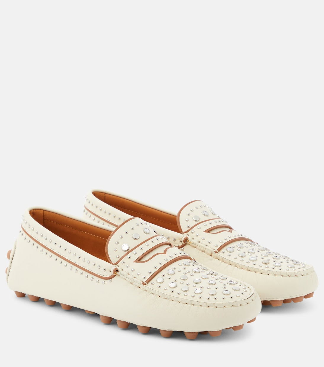 Tod'S gommino leather moccasins with studs, white