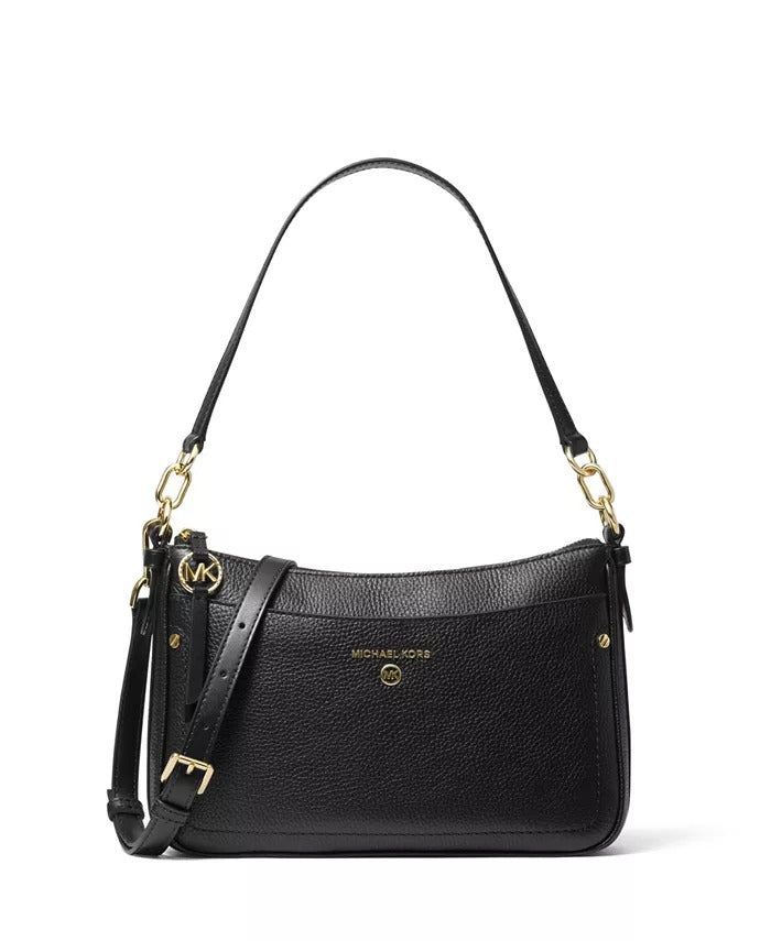 Michael Kors women's leather crossbody bag jet set charm top zip pochette, black