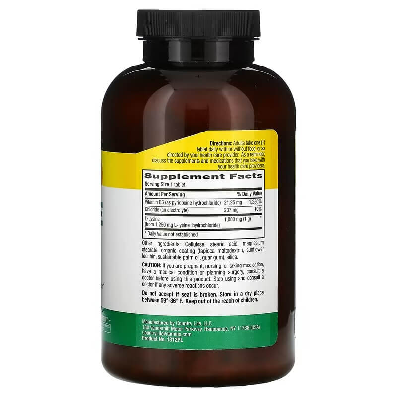 L-lysine Country Life 1000 mg، 250 قرصًا