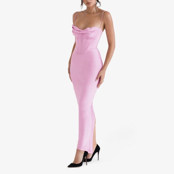 Satin maxi dress with corset Charmaine House Of Cb, pink