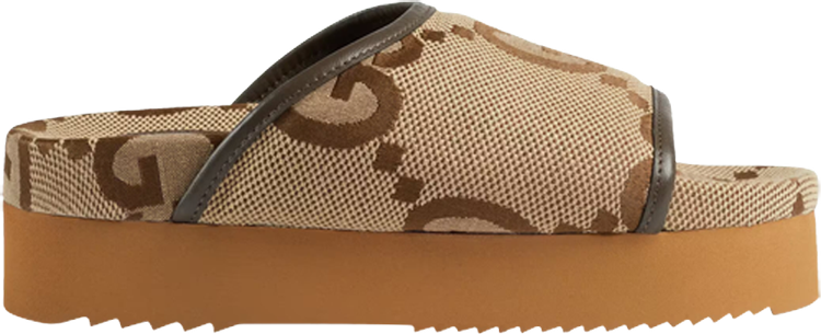 Sandals Gucci Wmns Jumbo GG Platform Slide Camel Ebony Monogram, camel