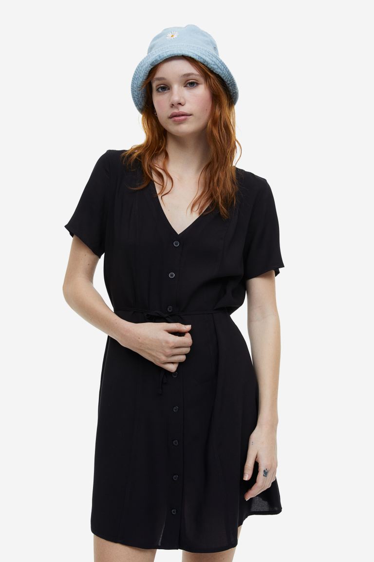 H&M Button Front Tie Dress, Black