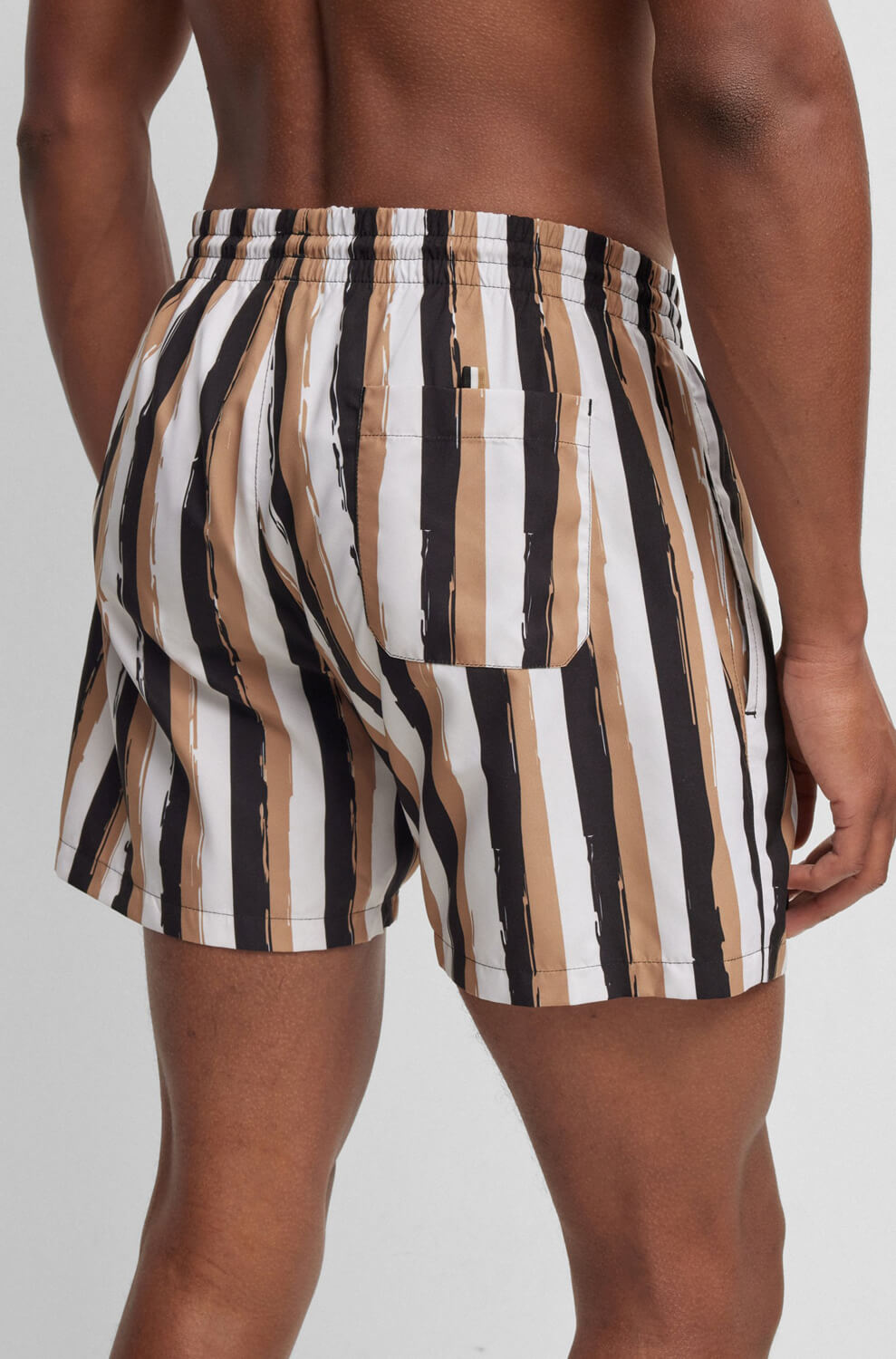 Boss Striped In Quick-Drying Fabric Swim Shorts, Beige