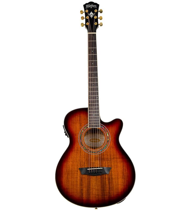 Washburn EA55G-A Acoustic Guitar | Mini-Jumbo Acoustic/Electric Exotic Koa Burst. New with Full Warranty!